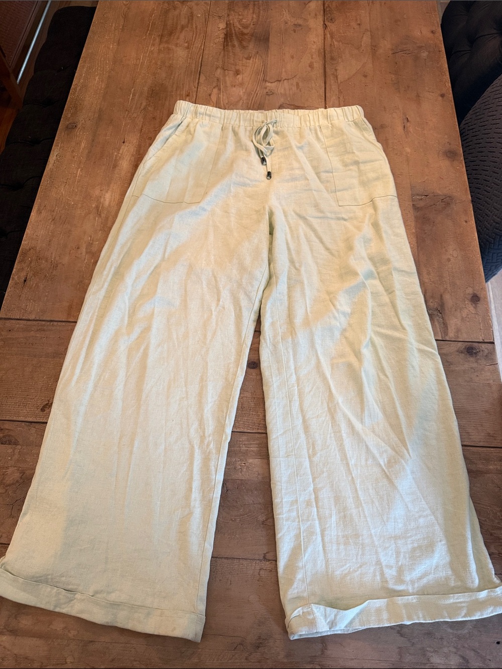 Cable & Gauge Light Green Wide-Leg Drawstring Pants